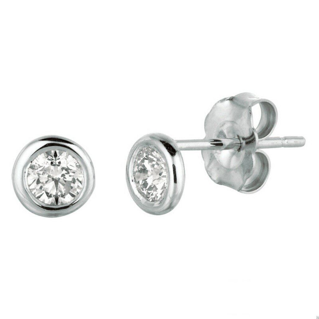 040 Ct Natural Diamond Bezel Earrings